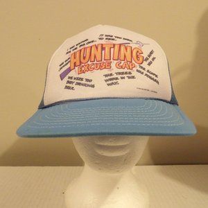 +Vintage Wild Side West Hat "Hunting Excuse Cap" 1988 Trucker Mesh Blue White